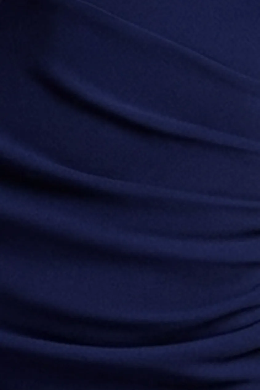 Goddiva Off Shoulder abito maxi blu navy spacco