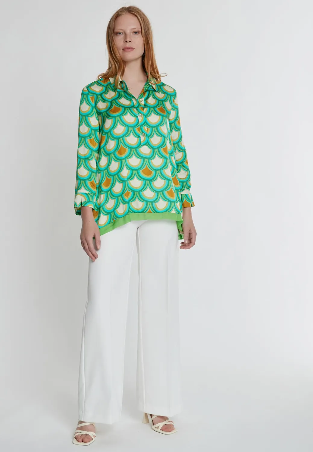 Ana Alcazar Kebby blusa camicia satin fantasia retro