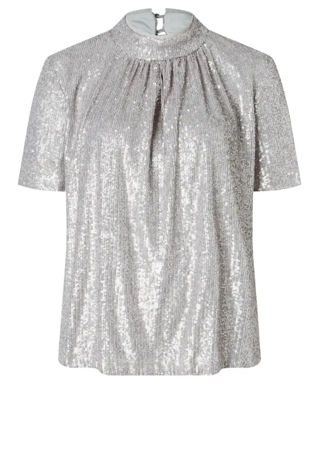 Ana Alcazar Tafina top paillettes argento