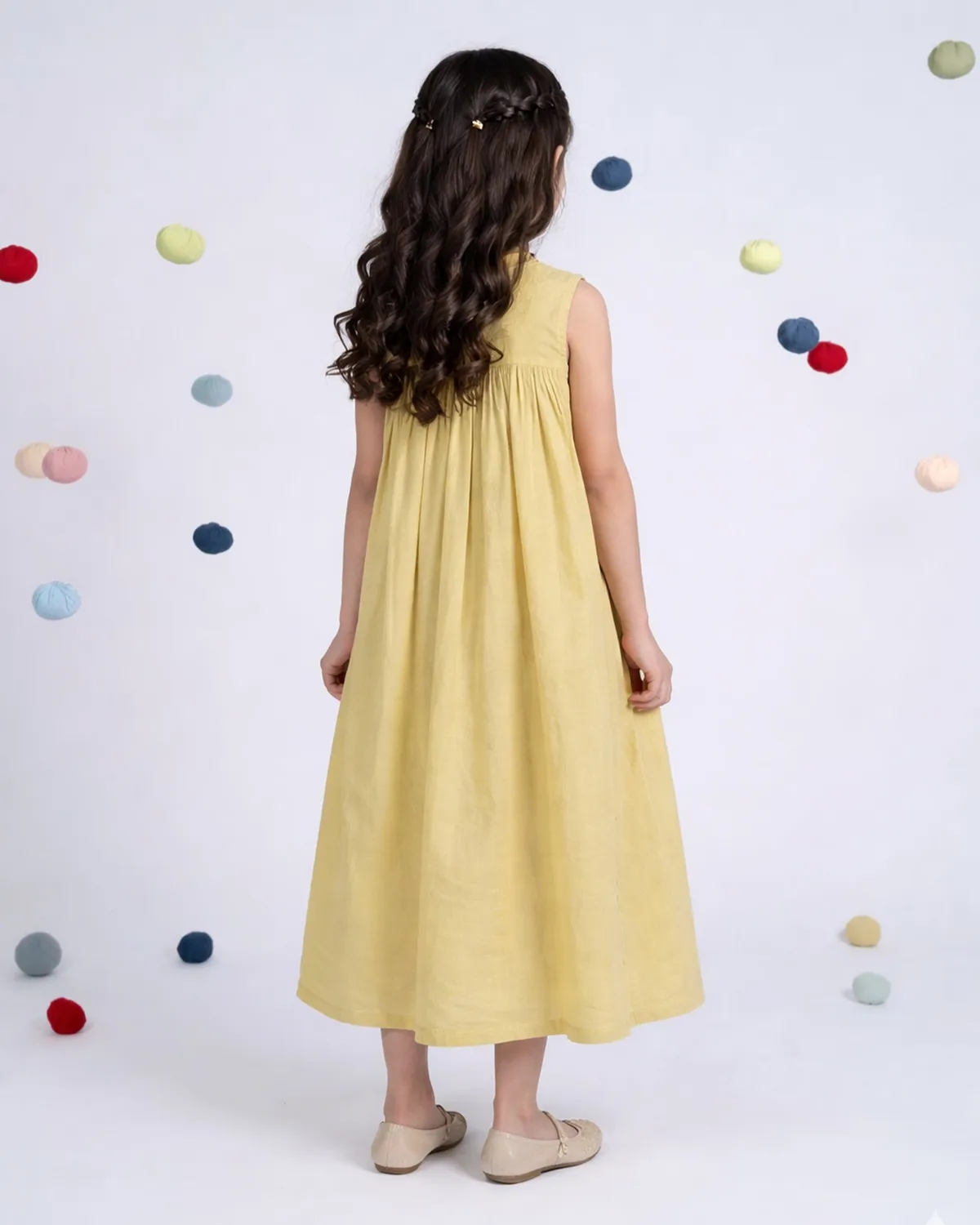 Our Dve Poppy vestito bambina giallo ocra cotone