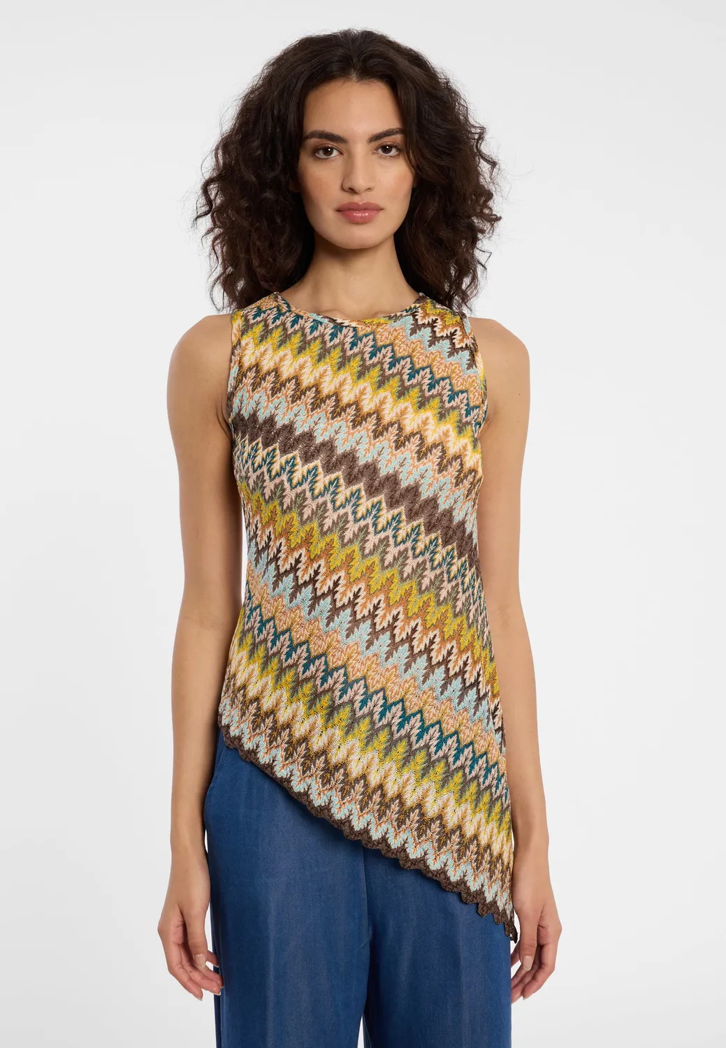 Ana Alcazar Durin top in maglia marrone zig-zag