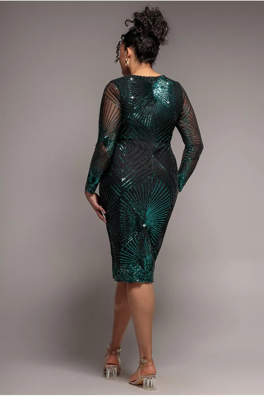 Goddiva Plus Starburst abito midi smeraldo paillettes sera