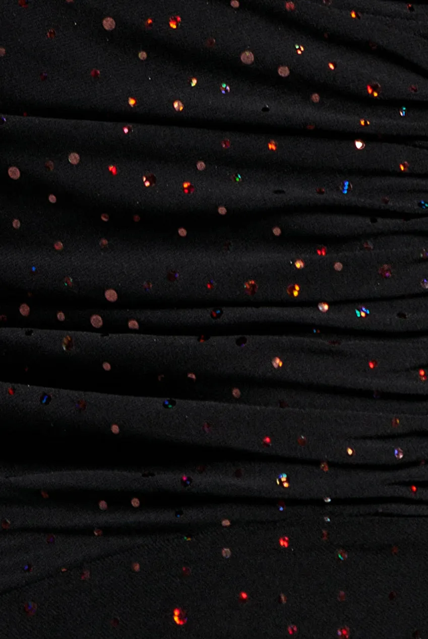 Goddiva One Shoulder abito lungo nero rame paillettes