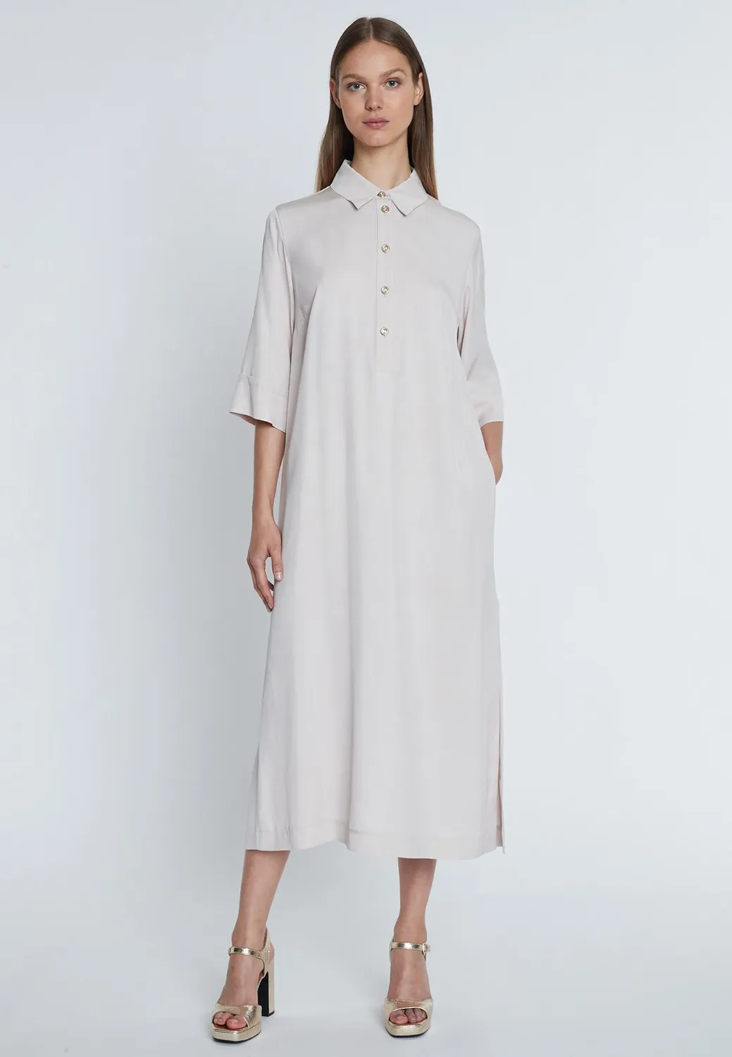 Ana Alcazar Rakosa abito camicia midi beige viscosa