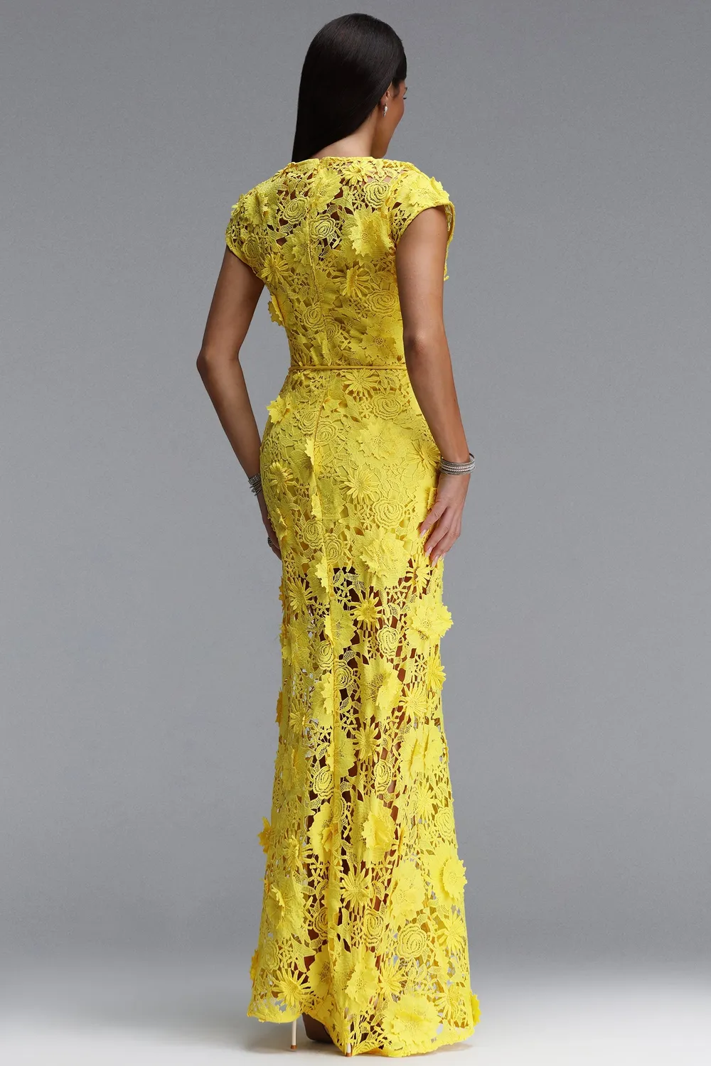 Bella Barnett Martha abito maxi giallo pizzo floreale
