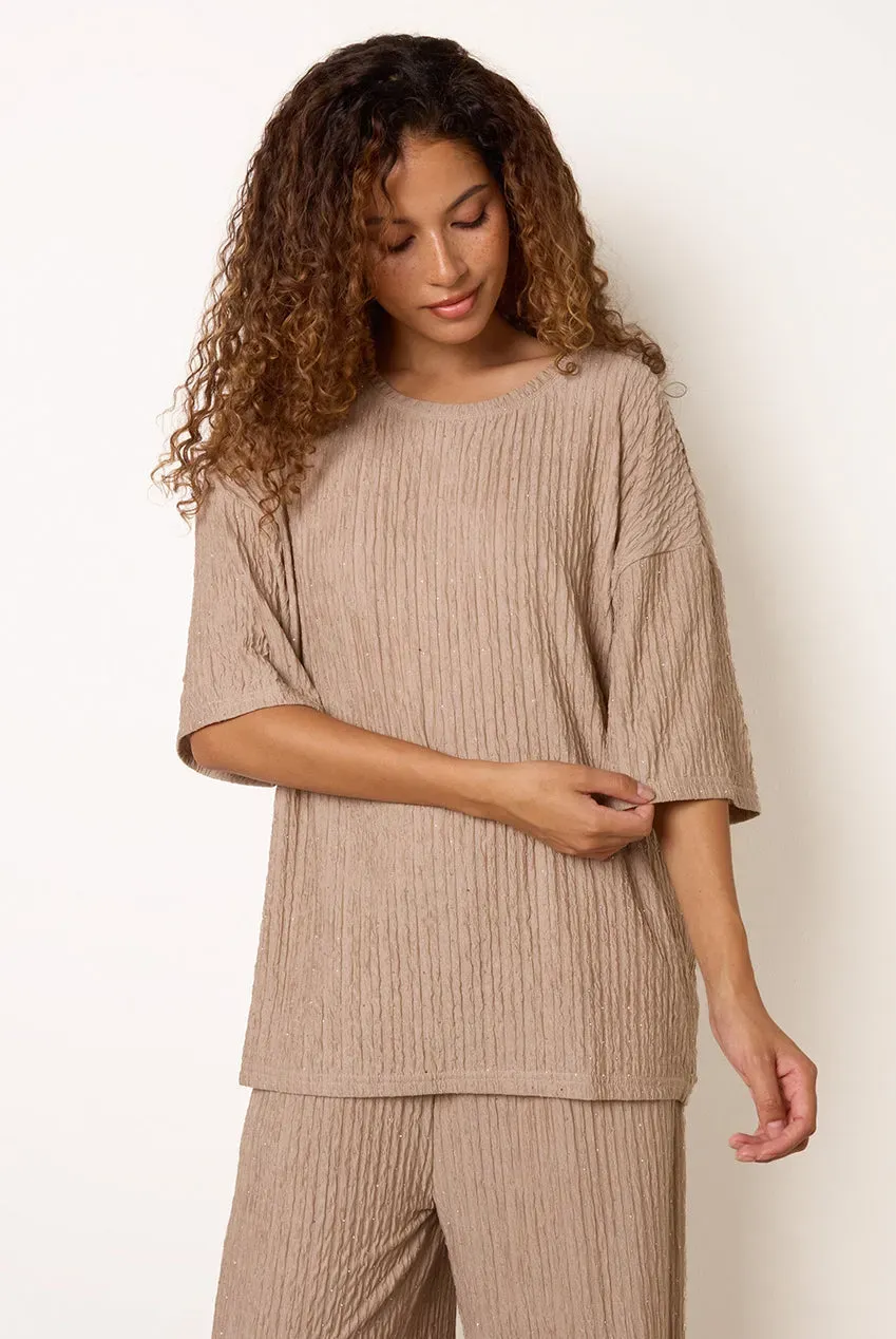 Blue Vanilla Diamante Textured top pietra manica lunga S/M