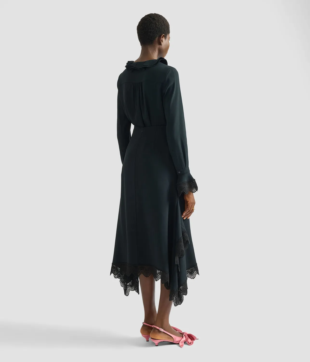 Erdem Satin Cady Long Sleeve Shirt camicia nera pizzo