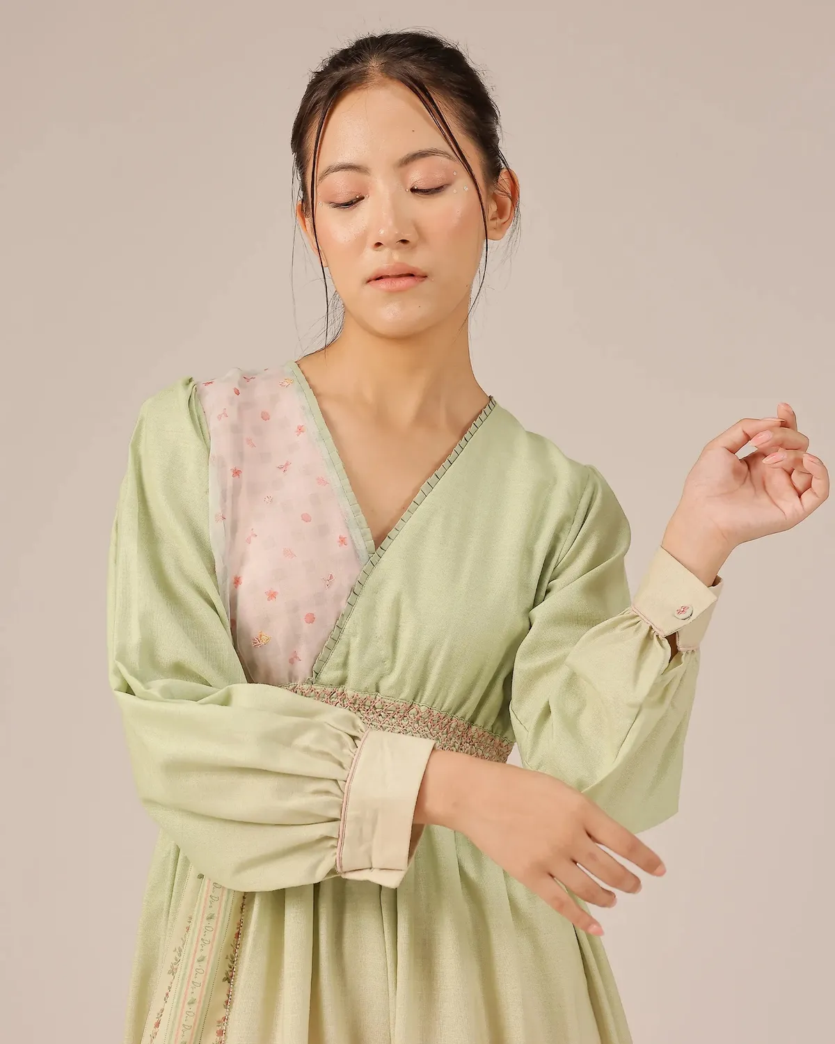 Our Dve Tropical Sorbet Pop Dress abito verde rosa lino