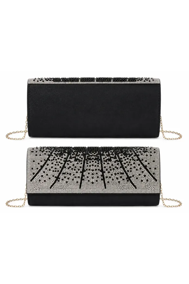 Double Second pochette strass clutch nera con catena luminosa