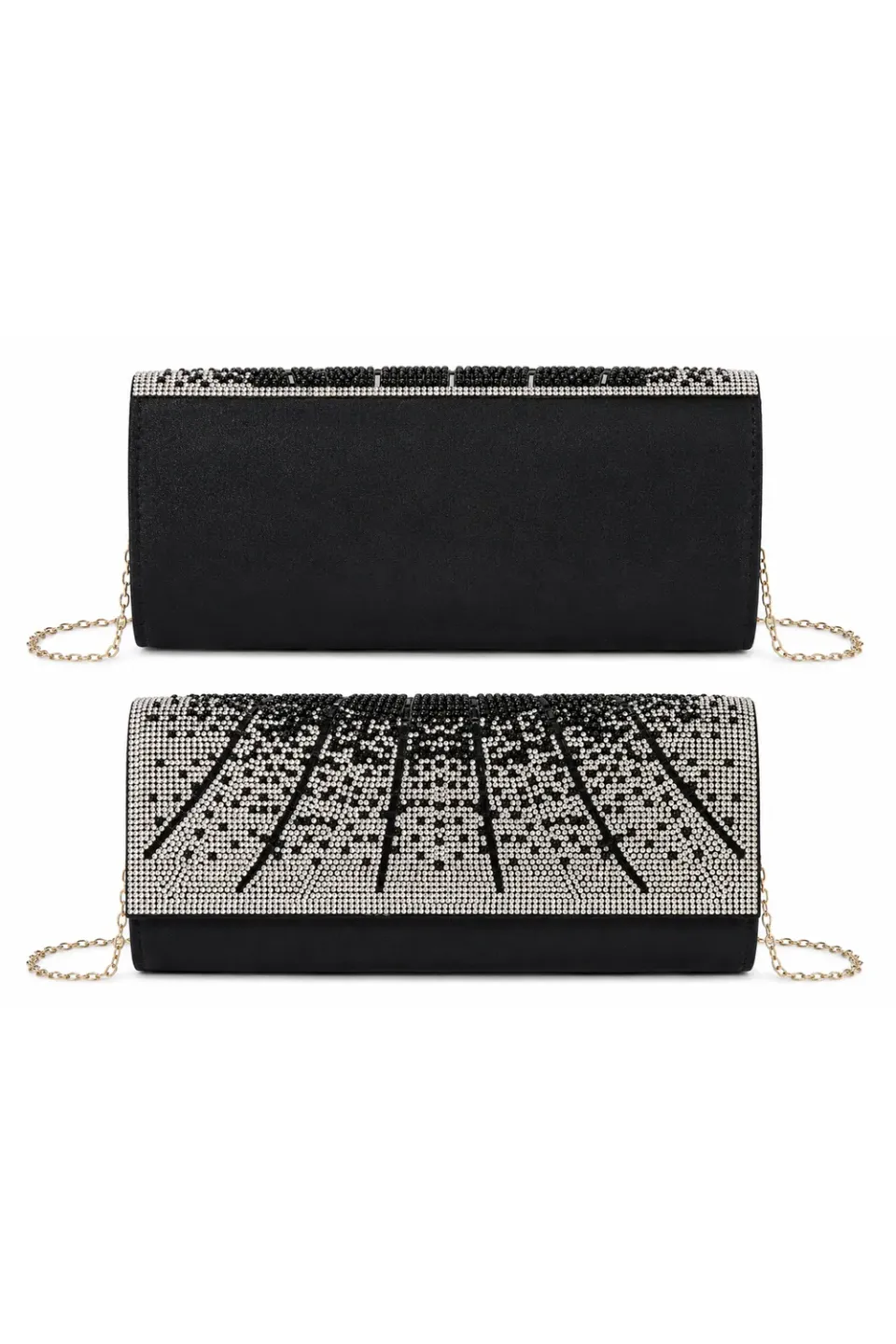 Double Second pochette strass clutch nera con catena luminosa