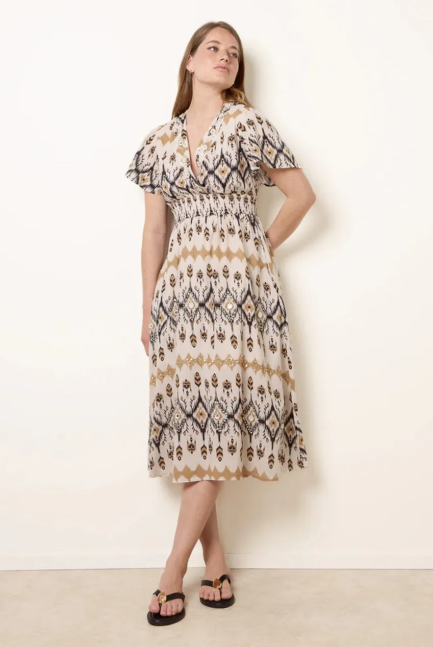 Blue Vanilla Embroidered Wrap abito midi pietra cotone