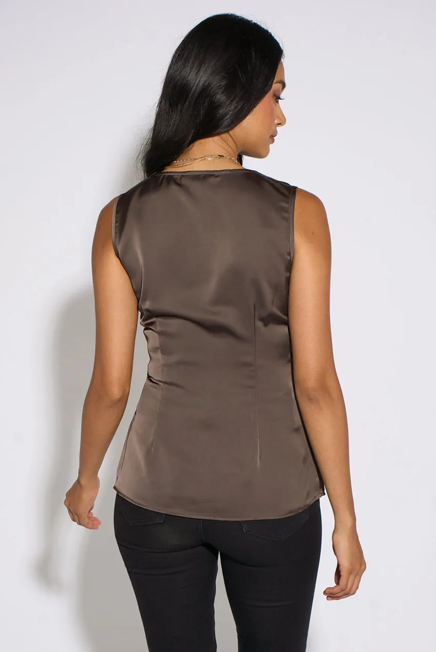 Gini London Brown Satin top gilet smanicato marrone