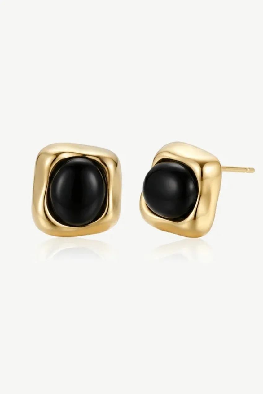 MUCHV Agata Nera orecchini oro pietra nera 15 mm