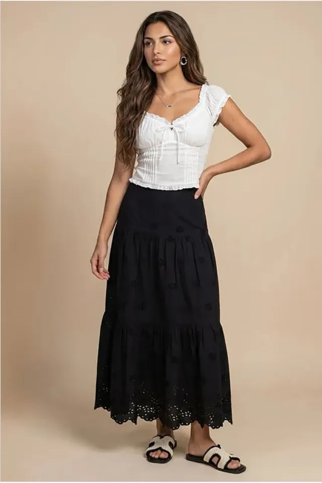 Urban Bliss Broderie gonna maxi nera sangallo