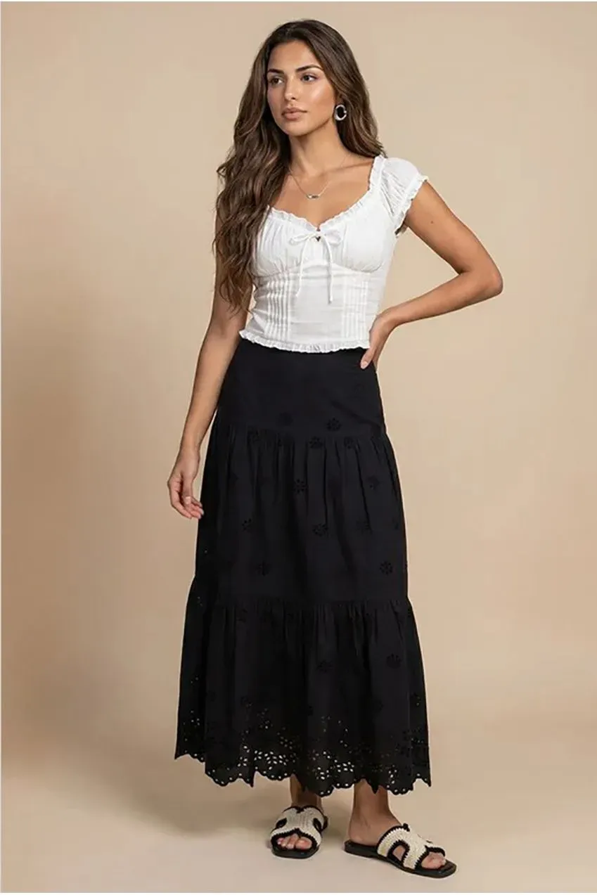 Urban Bliss Broderie gonna maxi nera sangallo