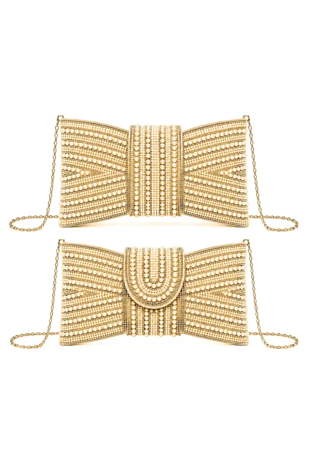 Double Second Pearl Bow pochette oro perle cerimonia