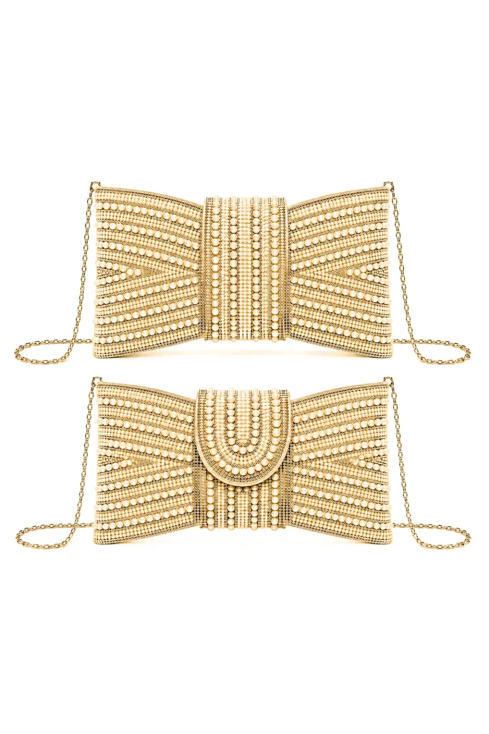 Double Second Pearl Bow pochette oro perle cerimonia