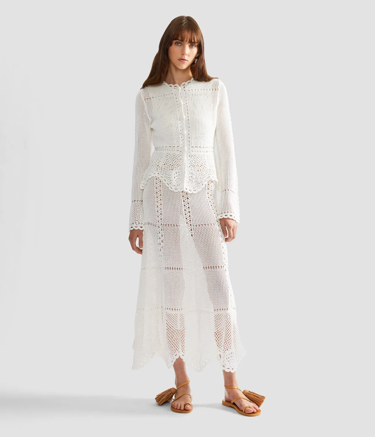 Erdem Cotton Crochet cardigan pizzo peplo bianco