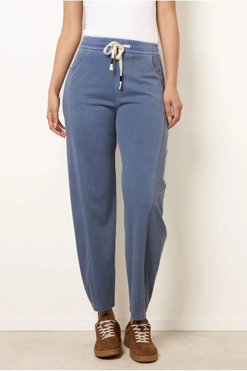 Blue Vanilla pantaloni denim chiaro vita elastica con fiocco