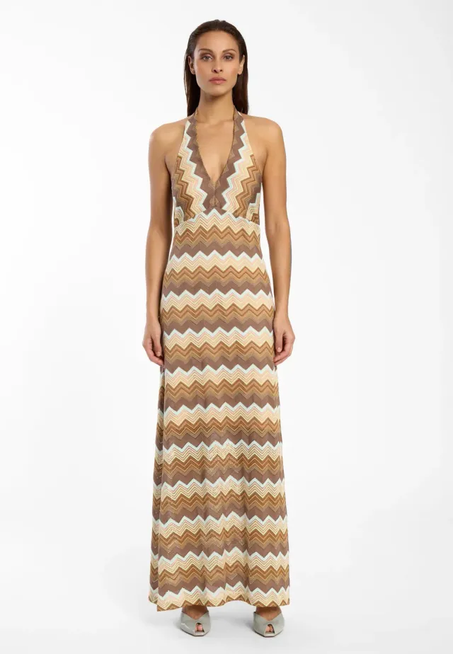 Ana Alcazar Disae abito maxi halterneck marrone