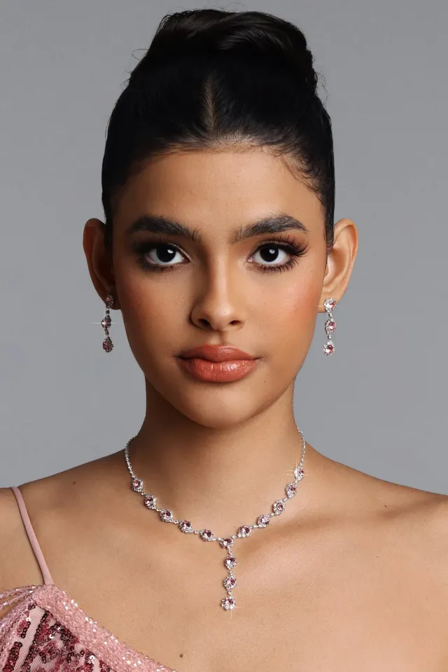 Bella Barnett Uri parure rosa cristalli a Y