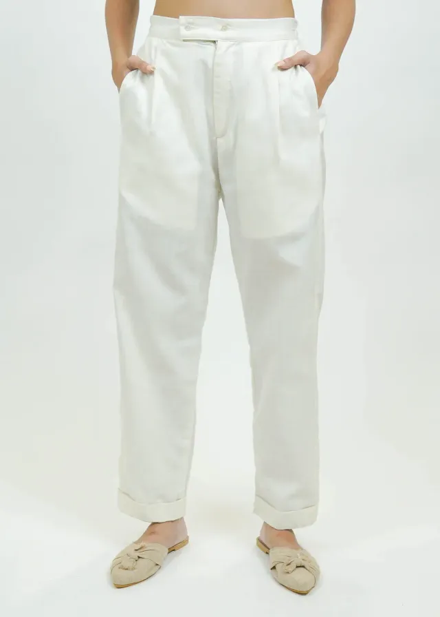 Our Dve S0028 pantaloni bianco panna slub vestibilità regolare