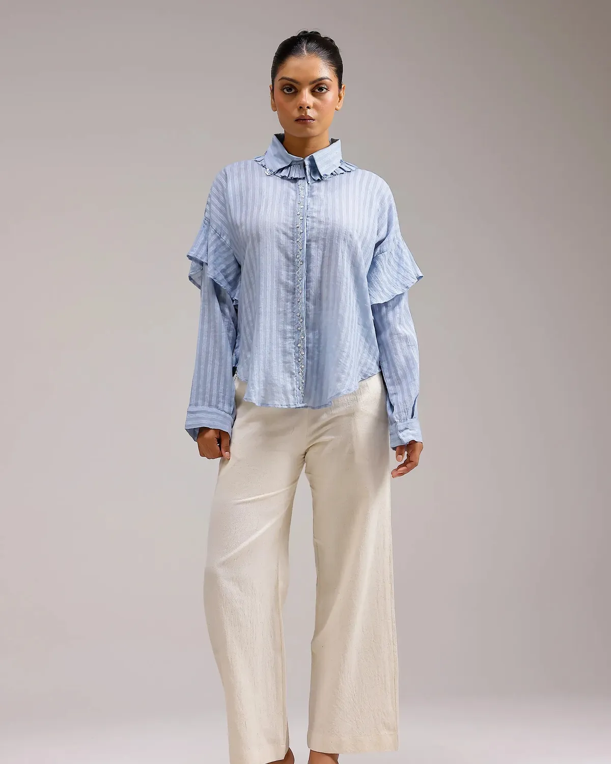 Our Dve Sheerline Flow Top camicia azzurra righe
