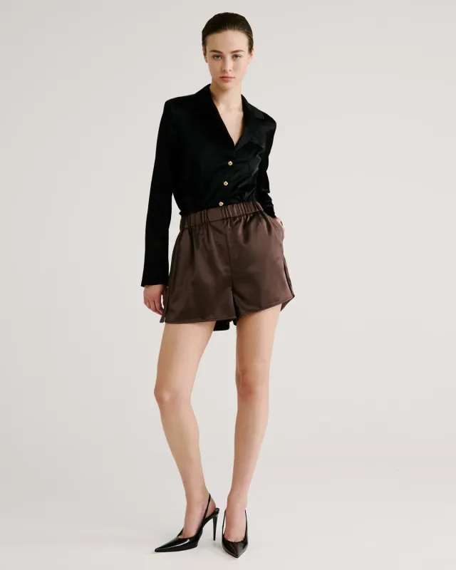 Violante Nessi Hopper shorts marrone raso cady
