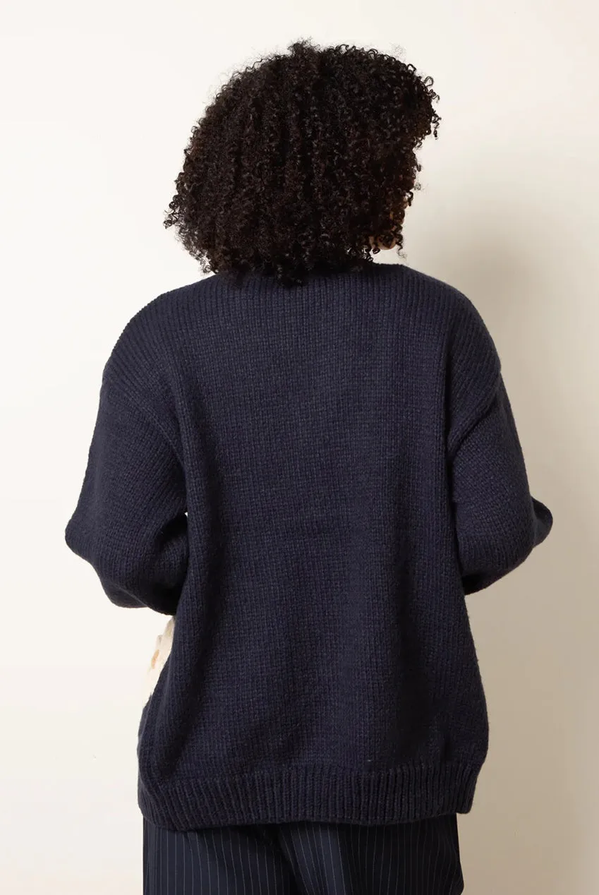 Blue Vanilla Daisy Flower cardigan navy S/M ricamato