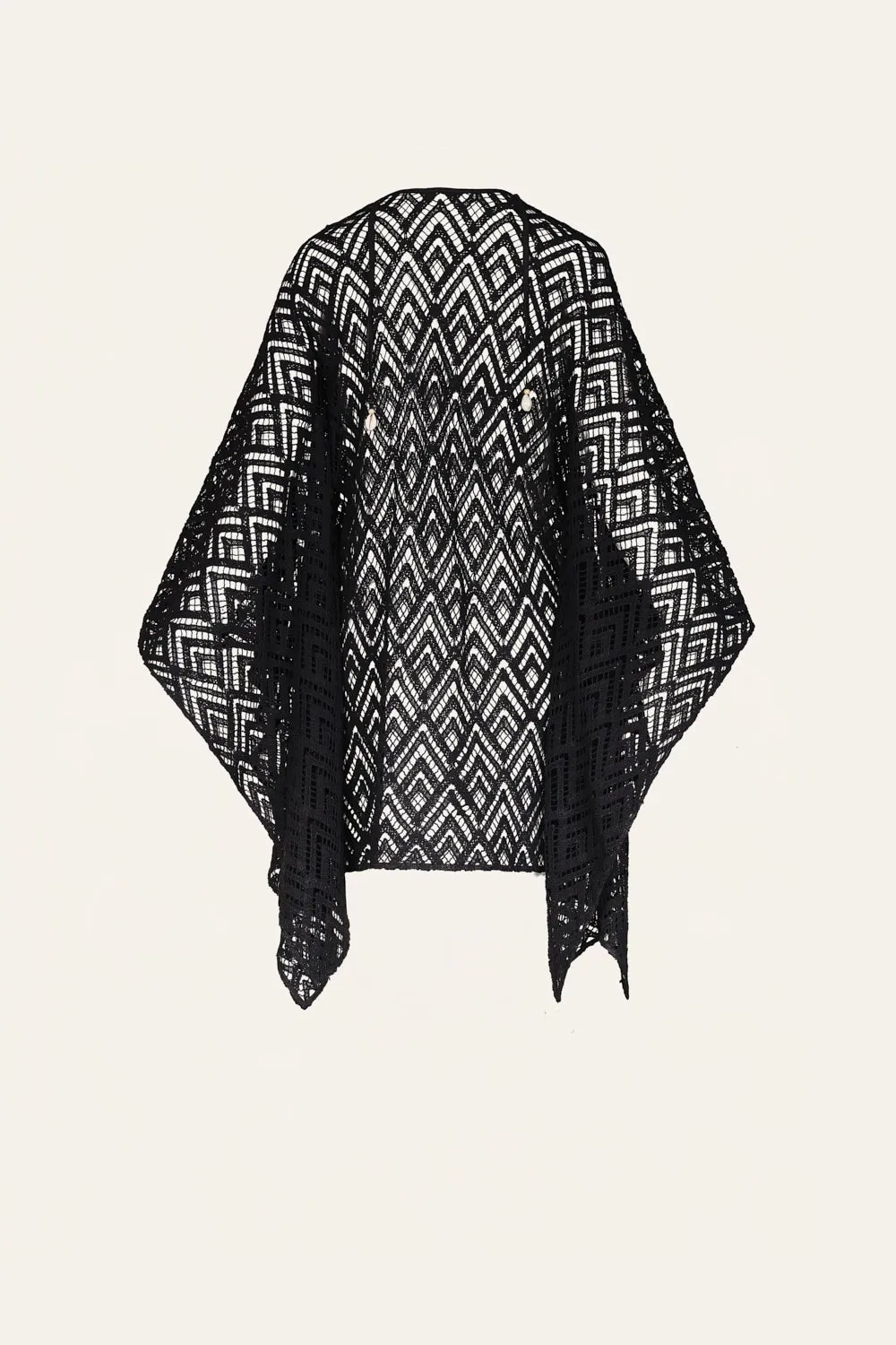 Johanna Ortiz Dance Of Everyday poncho cotone nero ricamato