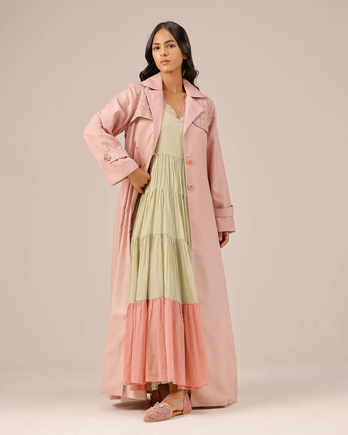 Our Dve Melon Muse vestito verde mussola