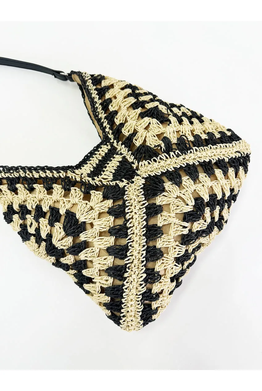 SVNX Woven Straw borsa a spalla nera paglia