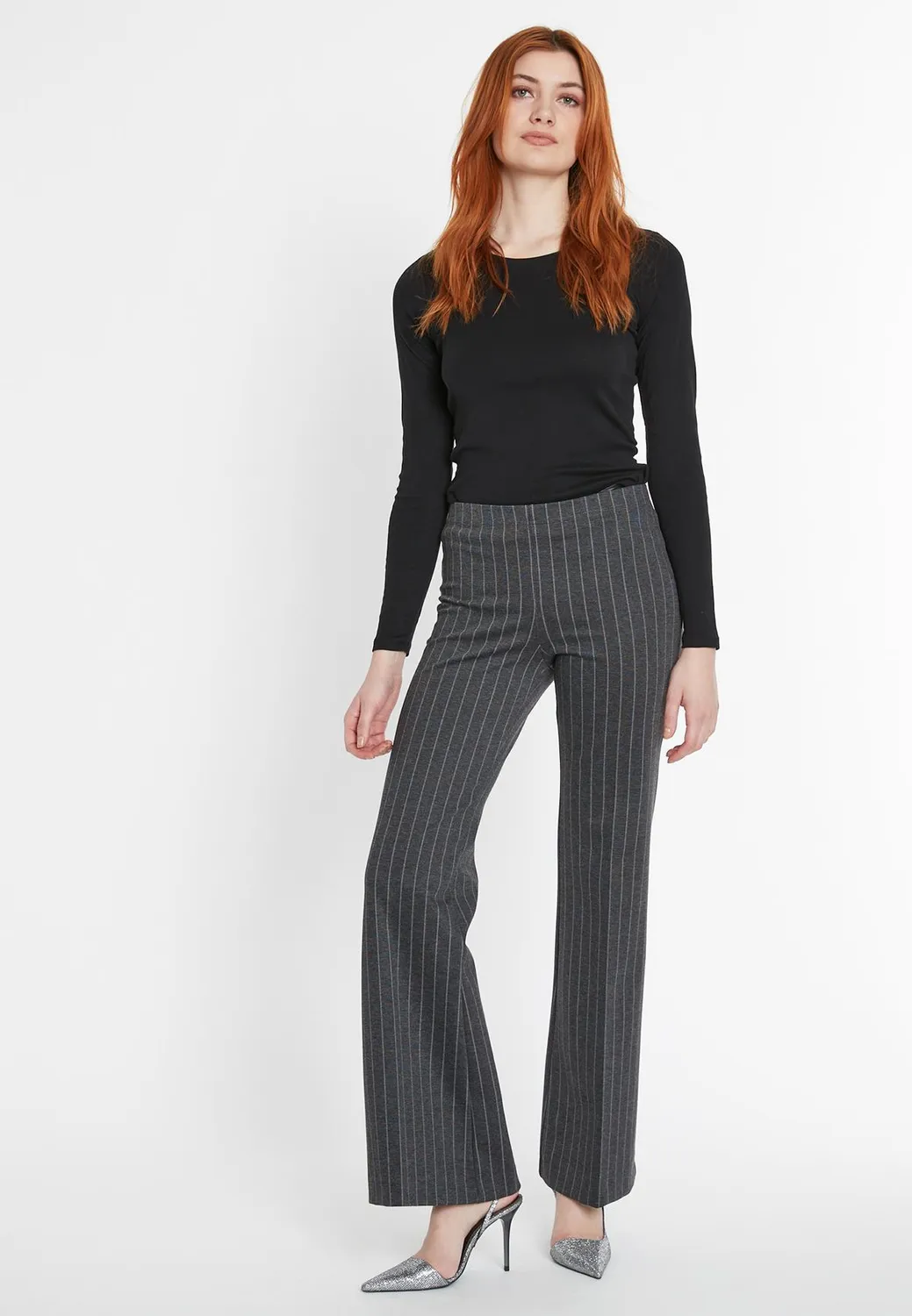 Ana Alcazar Solora pantaloni lunghi gessati grigi