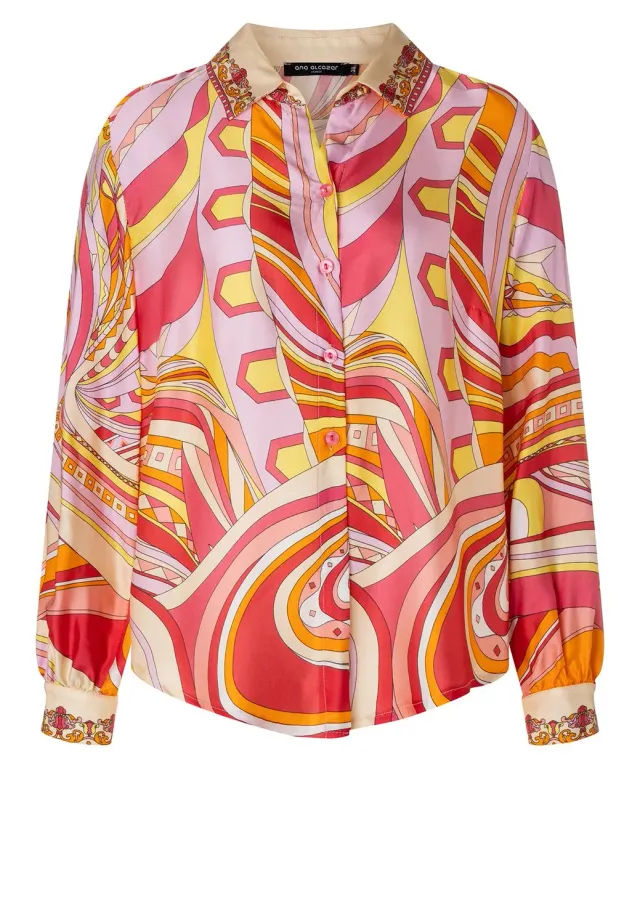 Ana Alcazar Kapri blusa satin fantasia anni 70