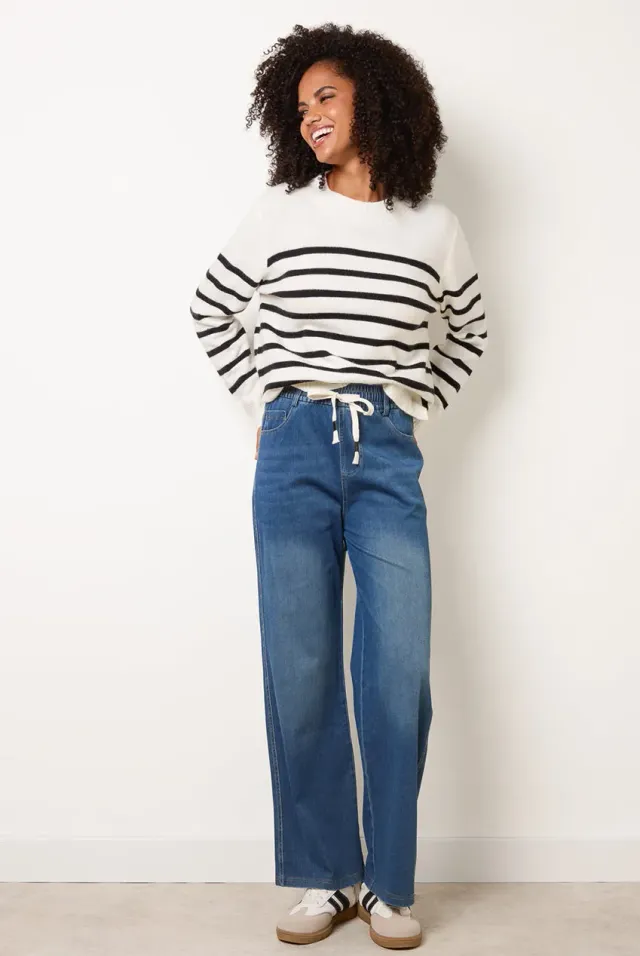 Blue Vanilla jeans gamba larga denim blu vita elasticizzata S-XL