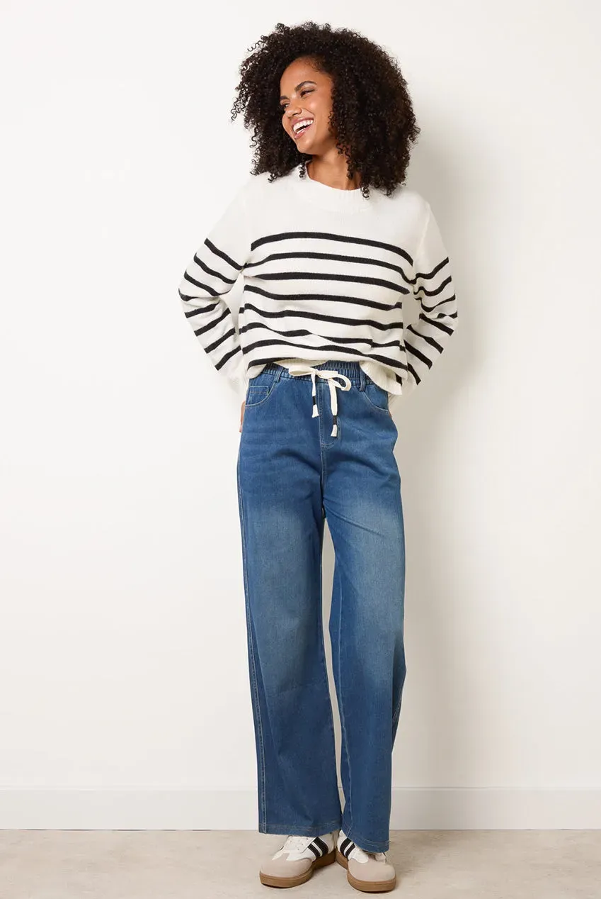 Blue Vanilla jeans gamba larga denim blu vita elasticizzata S-XL