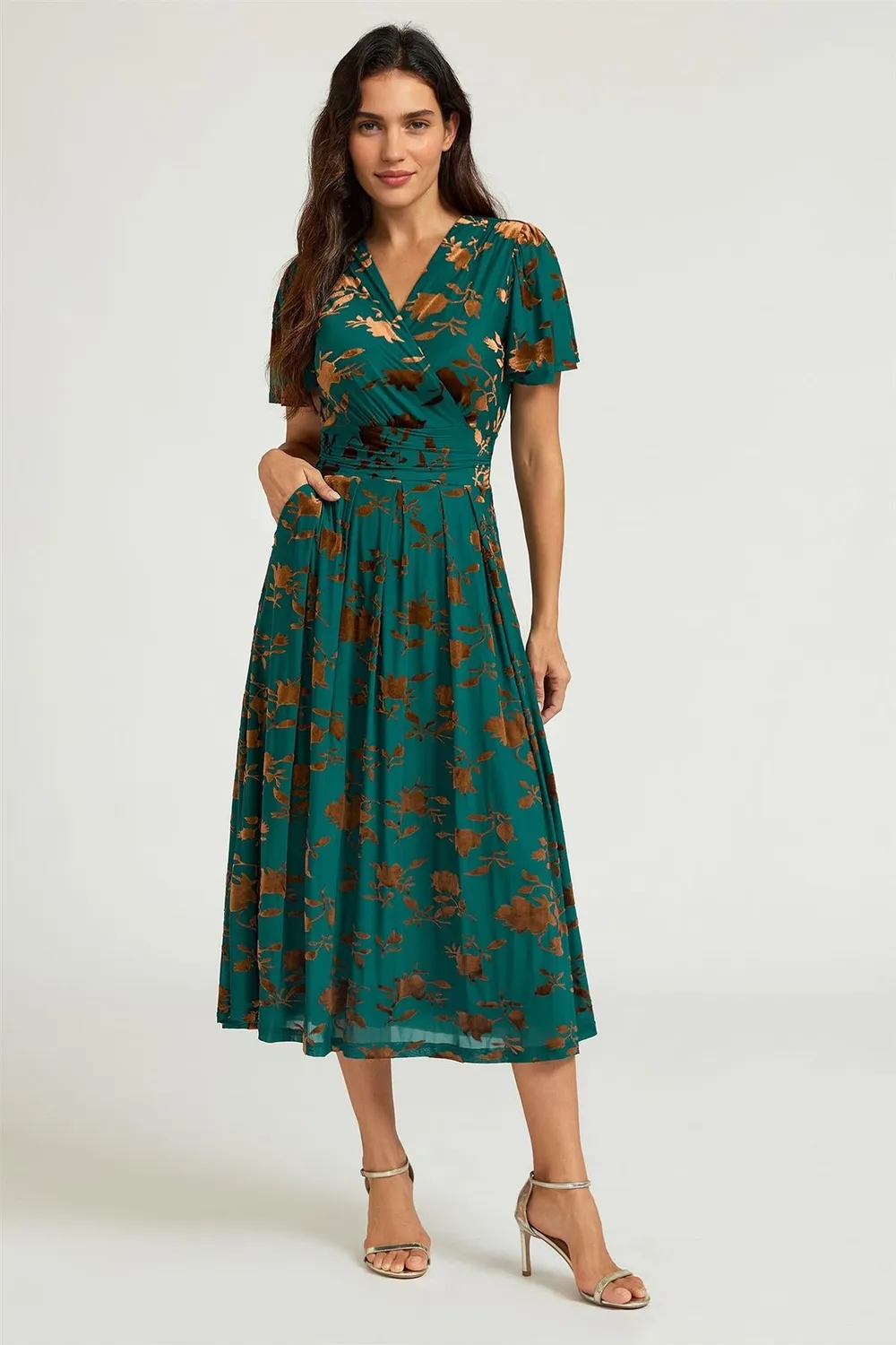 FS Collection Velvet Flock abito midi verde giada velluto
