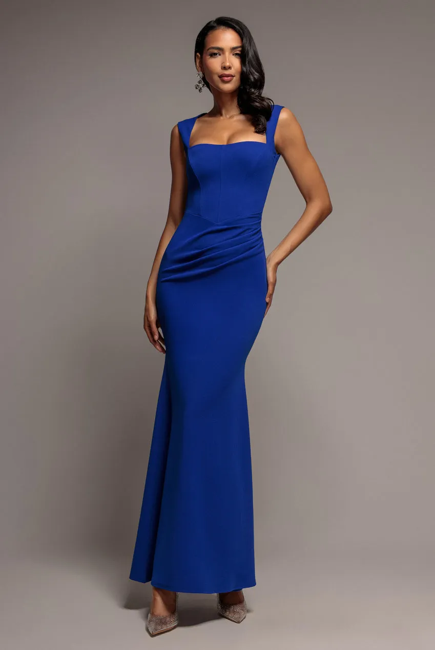 Goddiva Scuba Crepe abito maxi royal blue 14 sirena