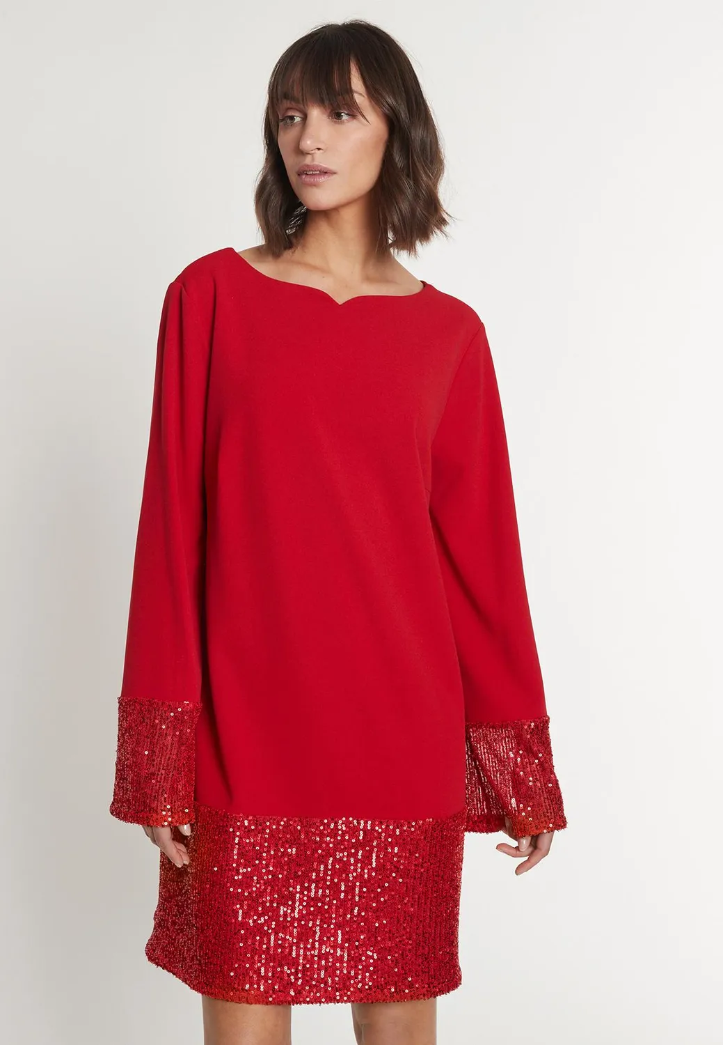 Ana Alcazar Magosa abito tunica rosso paillettes