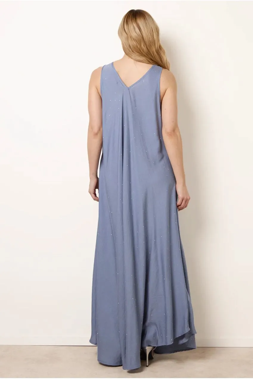 Blue Vanilla Diamante abito blu S/M denim scollo V strass