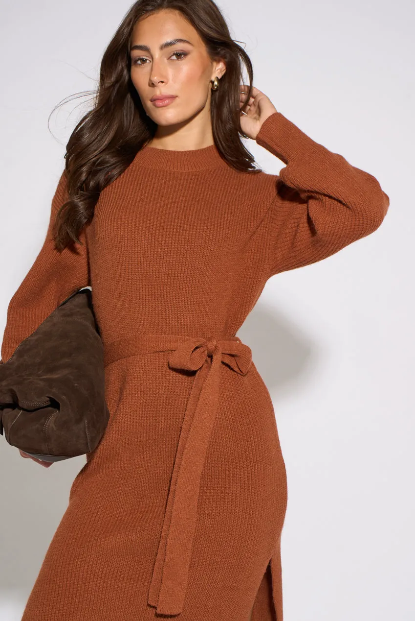 Gini London Belted abito midi cammello S/M maglia