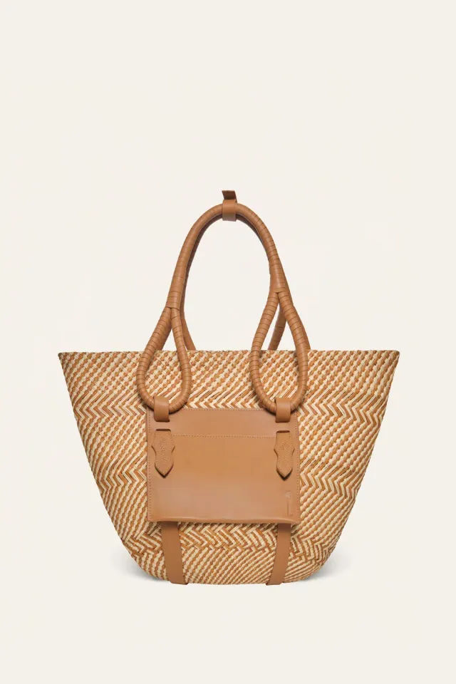 Johanna Ortiz Destination Seaside borsa tote paglia camel