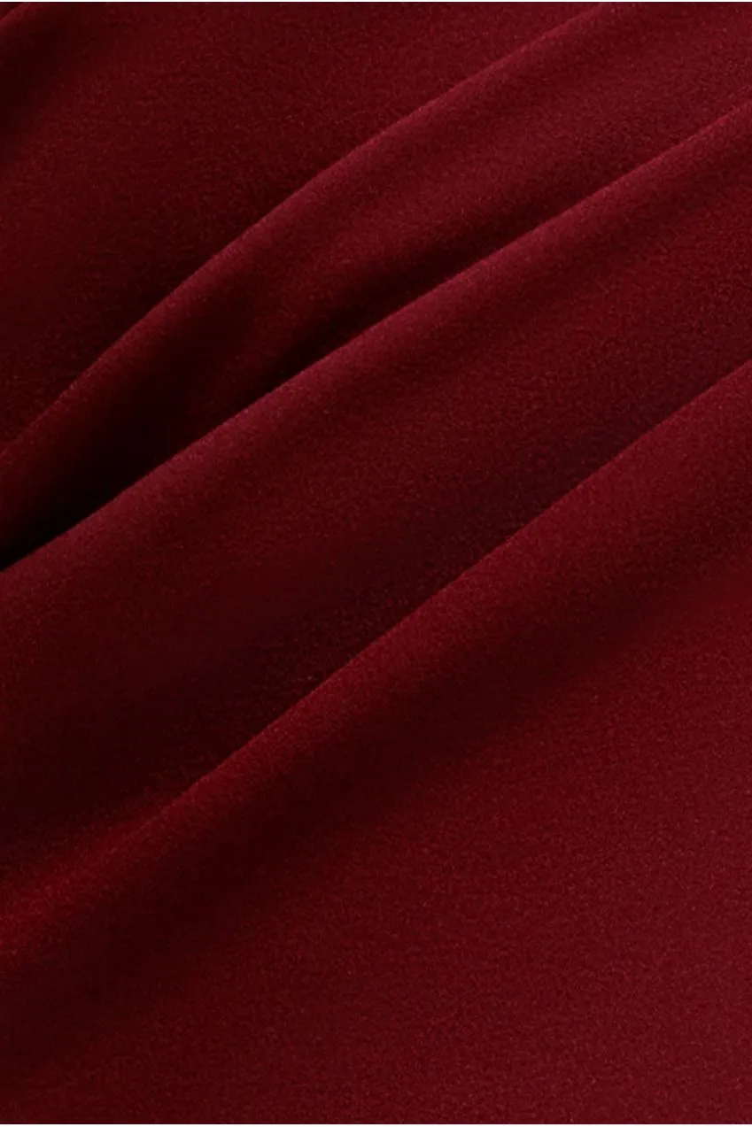Goddiva Petal Bow Sleeve Frill abito lungo vino scollo quadrato