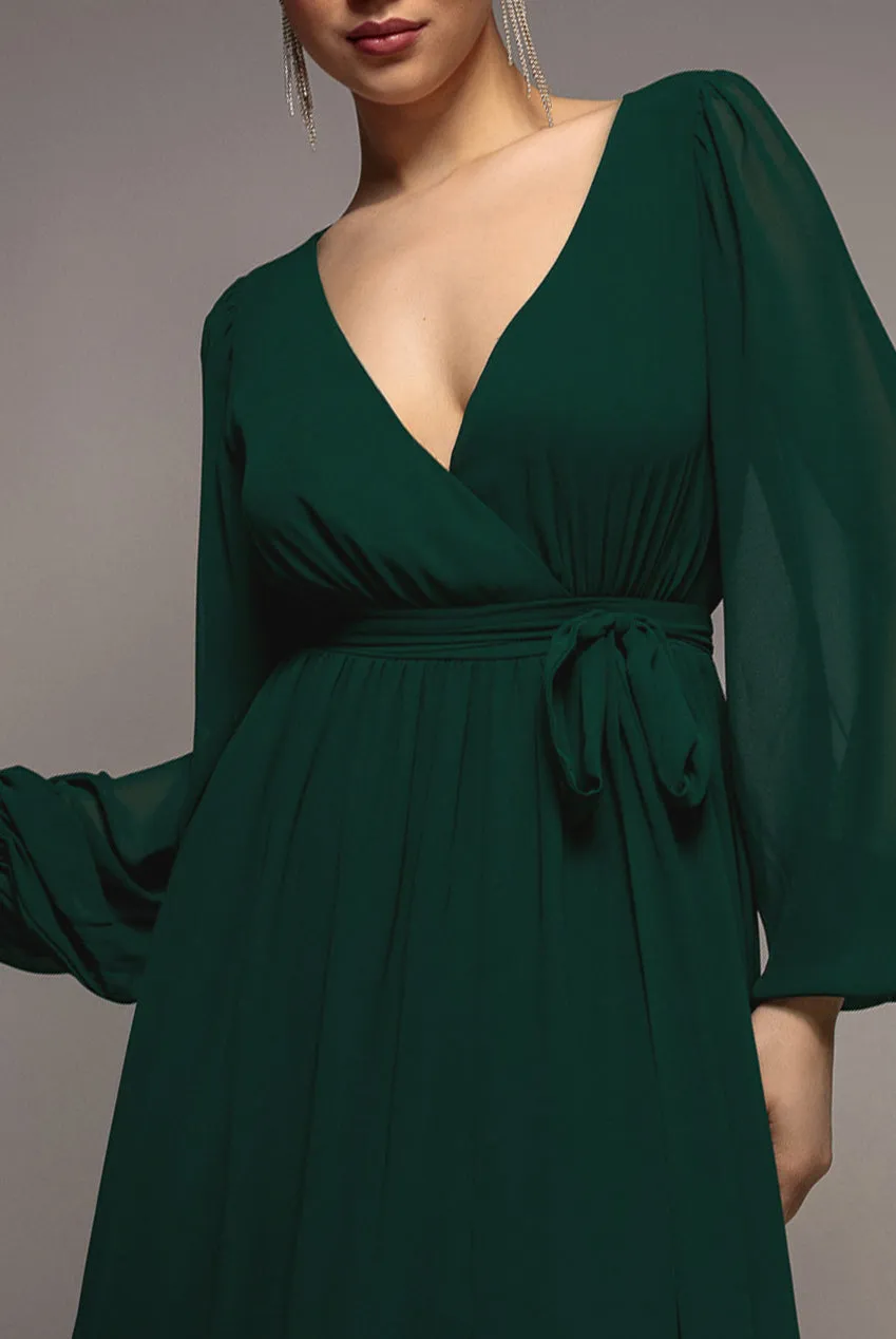 Goddiva Wrap Abito maxi verde scuro chiffon spacco