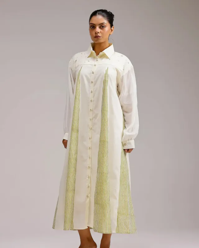 Our Dve Saanjh Panel abito camicia beige in cotone