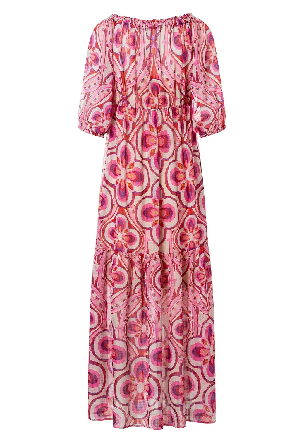 Ana Alcazar Keani abito maxi balze floreale rosa