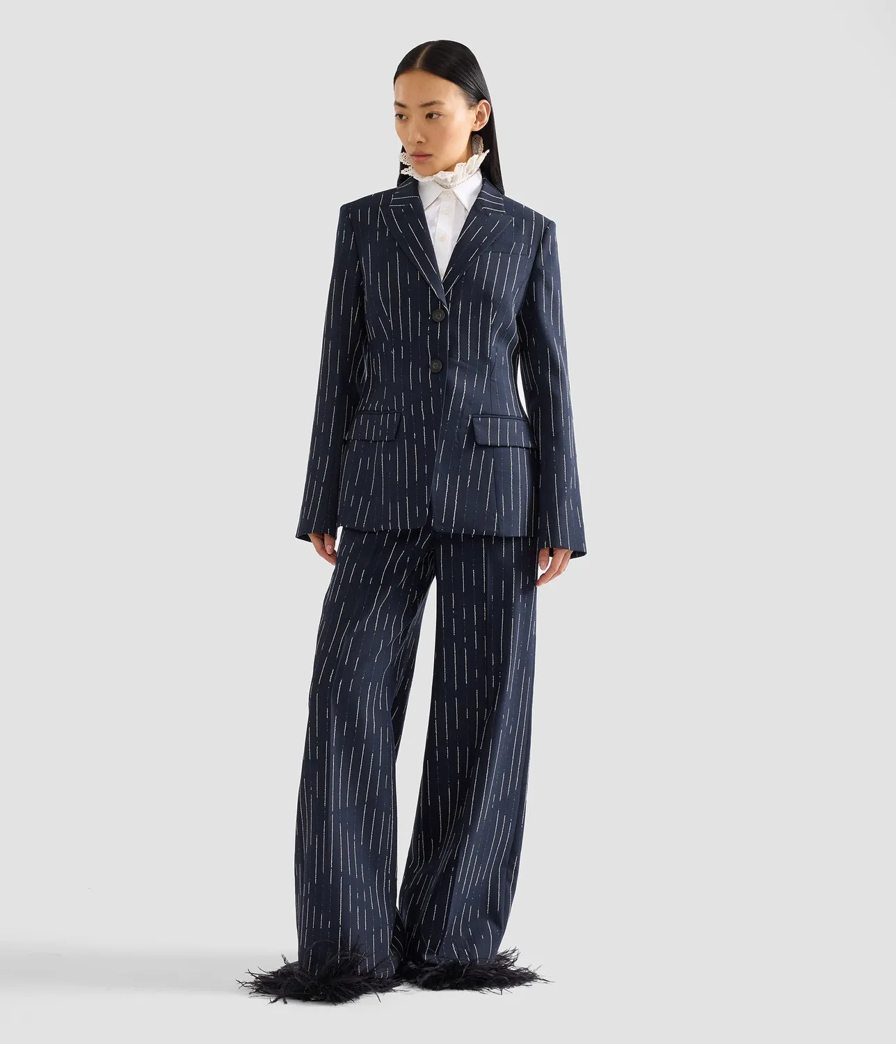 Erdem Tailoring Stripe pantaloni palazzo navy gessati