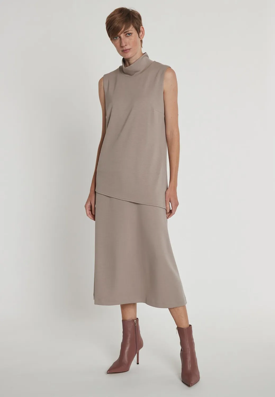 Ana Alcazar Hedea abito midi beige collo alto