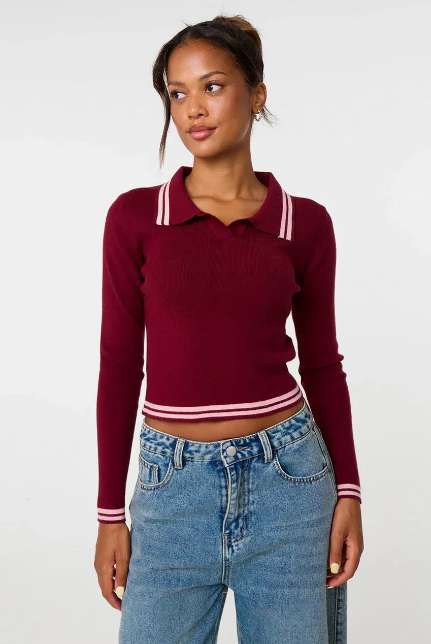Pink Vanilla Contrast maglione polo bordeaux righe