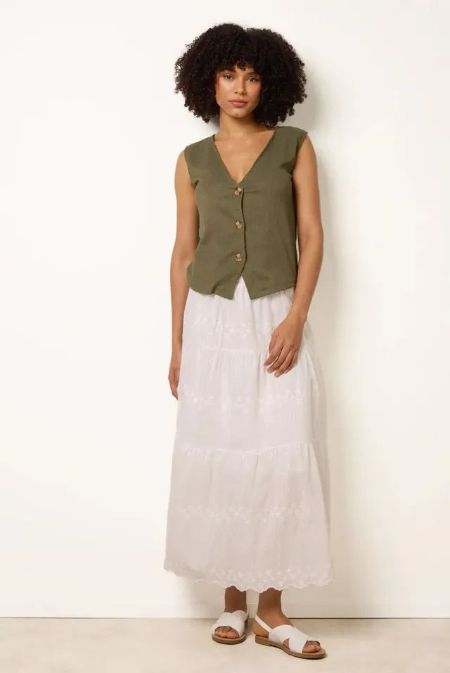 Blue Vanilla gonna maxi bianca cotone vita elasticizzata